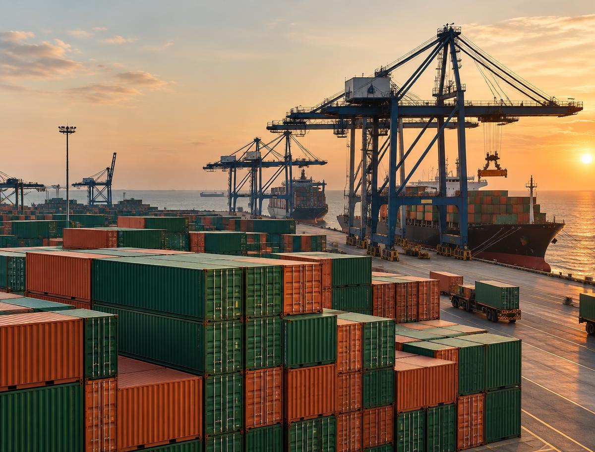 Illustrative international cargo port